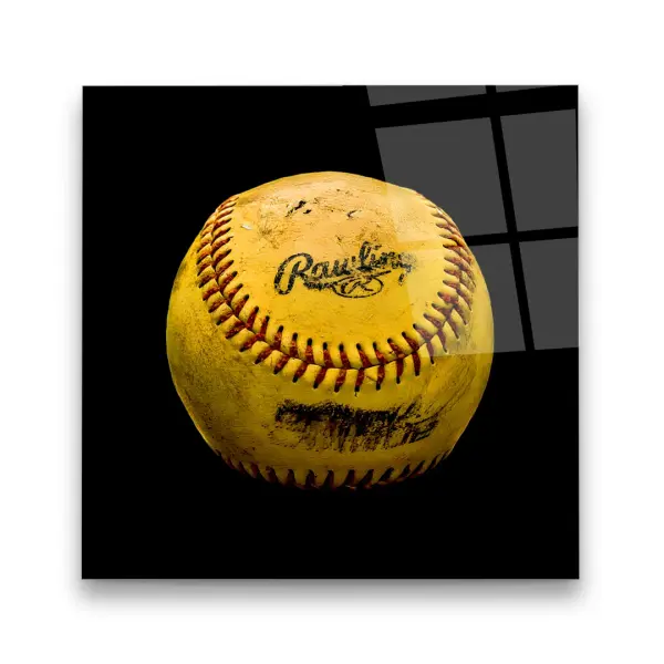Yellow Vintage Baseball - Square Wall Glass Art