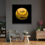 Yellow Vintage Baseball - Square Wall Glass Art