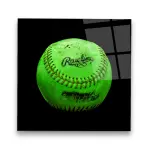 Green Vintage Baseball - Square Wall Glass Art