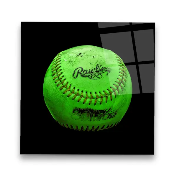 Green Vintage Baseball - Square Wall Glass Art