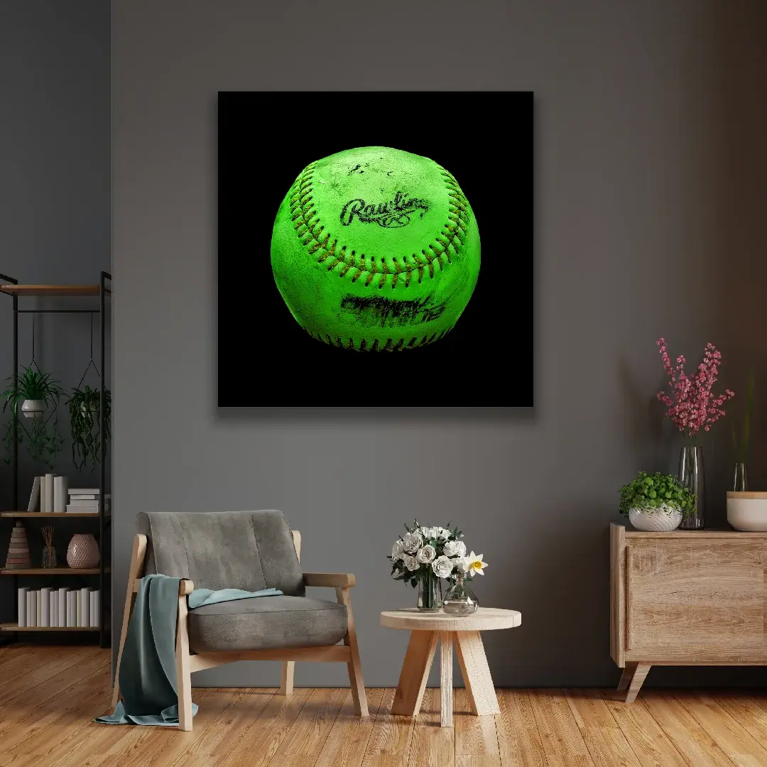 Green Vintage Baseball - Square Wall Glass Art