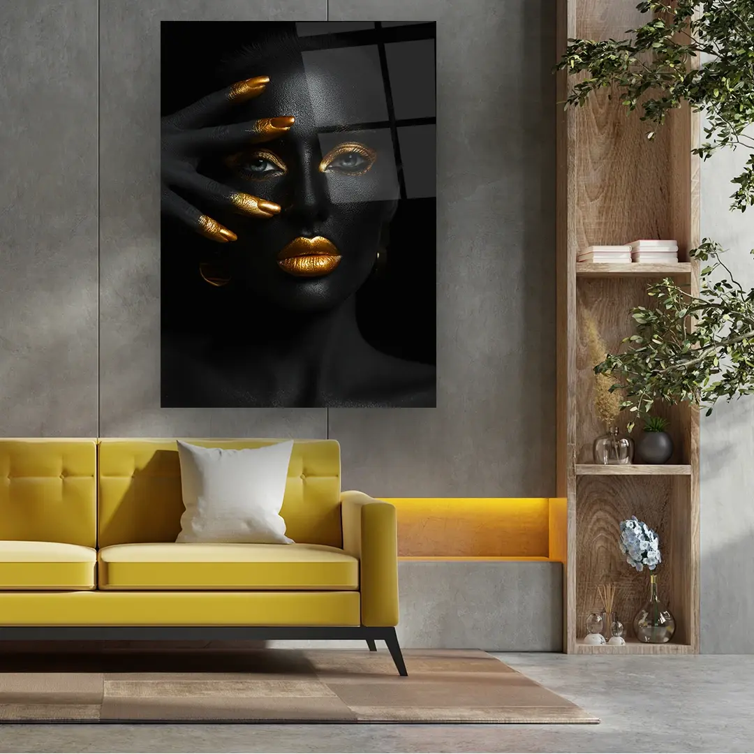 Gold Themed Woman - Rectangle Wall Glass Art