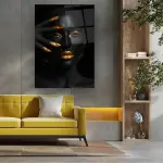 Gold Themed Woman - Rectangle Wall Glass Art