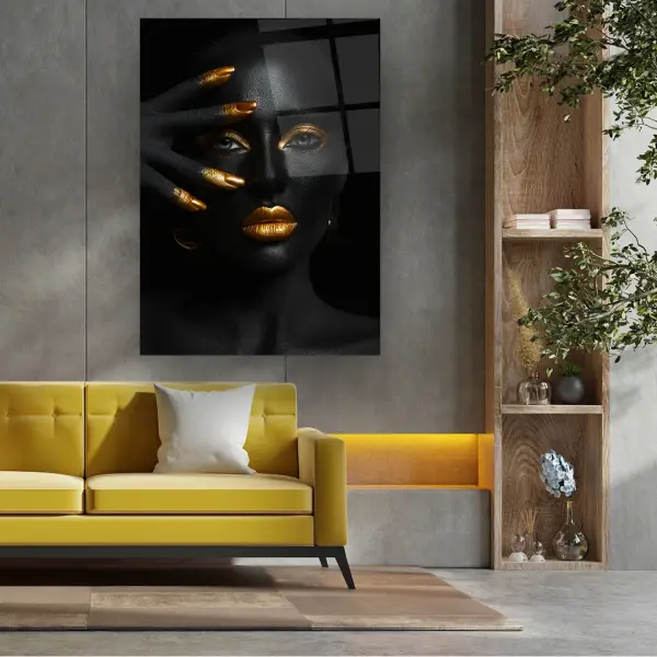 Gold Themed Woman - Rectangle Wall Glass Art