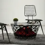 Atlanta Ember Coffee Table | Modern 3D-Printed Geometric Design with Electric Fire Pit, Bluetooth Speaker, and Rechargeable Functionality | Cozy Living Room Furniture for Luxury and Elegance