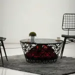 Atlanta Ember Coffee Table | Modern 3D-Printed Geometric Design with Electric Fire Pit, Bluetooth Speaker, and Rechargeable Functionality | Cozy Living Room Furniture for Luxury and Elegance
