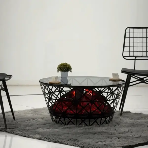 Atlanta Ember Coffee Table | Modern 3D-Printed Geometric Design with Electric Fire Pit, Bluetooth Speaker, and Rechargeable Functionality | Cozy Living Room Furniture for Luxury and Elegance