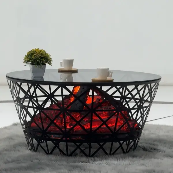Atlanta Ember Coffee Table | Modern 3D-Printed Geometric Design with Electric Fire Pit, Bluetooth Speaker, and Rechargeable Functionality | Cozy Living Room Furniture for Luxury and Elegance