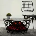 Atlanta Ember Coffee Table | Modern 3D-Printed Geometric Design with Electric Fire Pit, Bluetooth Speaker, and Rechargeable Functionality | Cozy Living Room Furniture for Luxury and Elegance