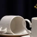 Ediz Ribbed White Porcelain Coffee Cup Set – Modern and Elegant Design for Sophisticated Coffee Lovers