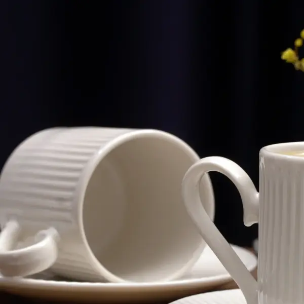 Ediz Ribbed White Porcelain Coffee Cup Set – Modern and Elegant Design for Sophisticated Coffee Lovers
