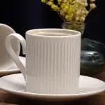 Ediz Ribbed White Porcelain Coffee Cup Set – Modern and Elegant Design for Sophisticated Coffee Lovers