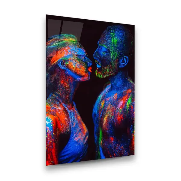 Neon Woman and Man - Rectangle Wall Glass Art