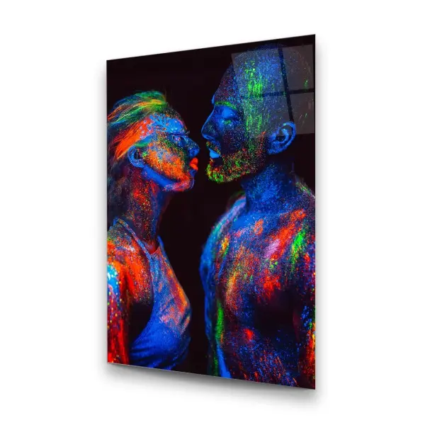 Neon Woman and Man - Rectangle Wall Glass Art