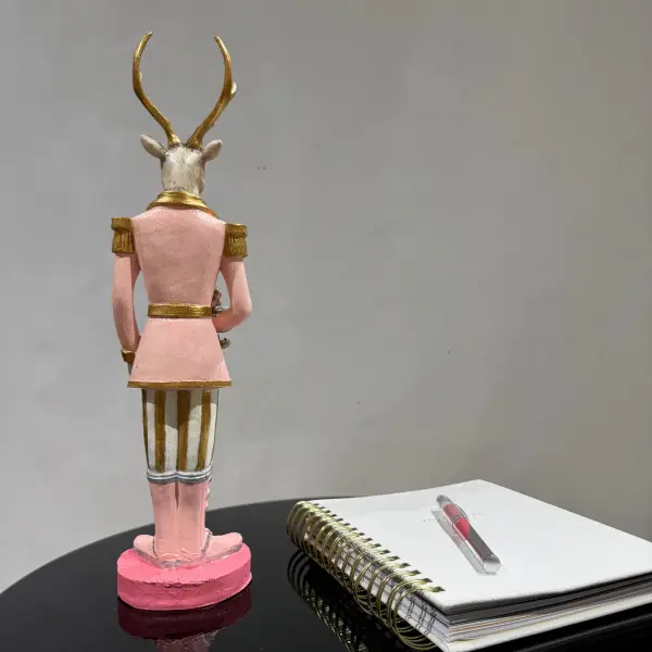 Pink Handmade Deer Figurine Holding a Teddy Bear