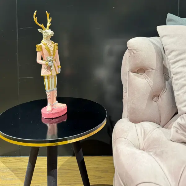 Pink Handmade Deer Figurine Holding a Teddy Bear