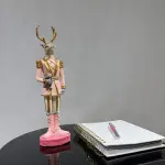 Pink Handmade Deer Figurine Holding a Teddy Bear