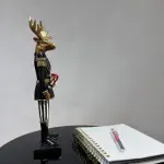 Black Jacket Handmade Deer Figurine Holding a Gift Box