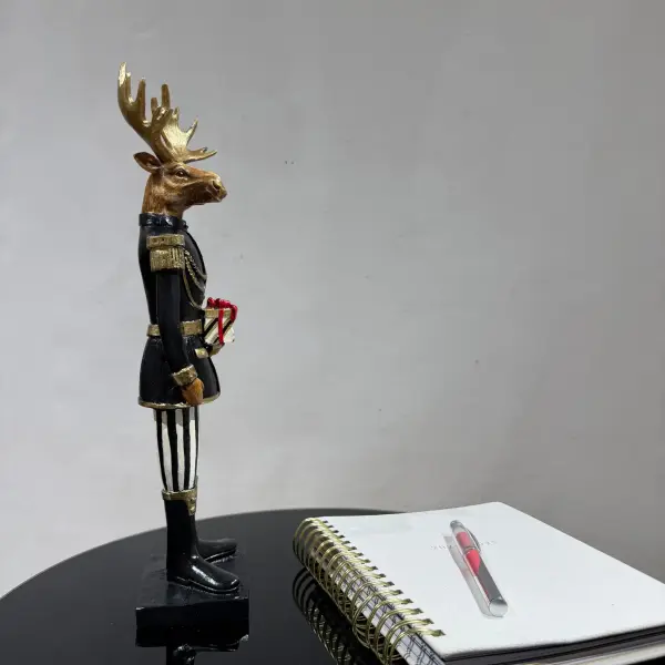 Black Jacket Handmade Deer Figurine Holding a Gift Box