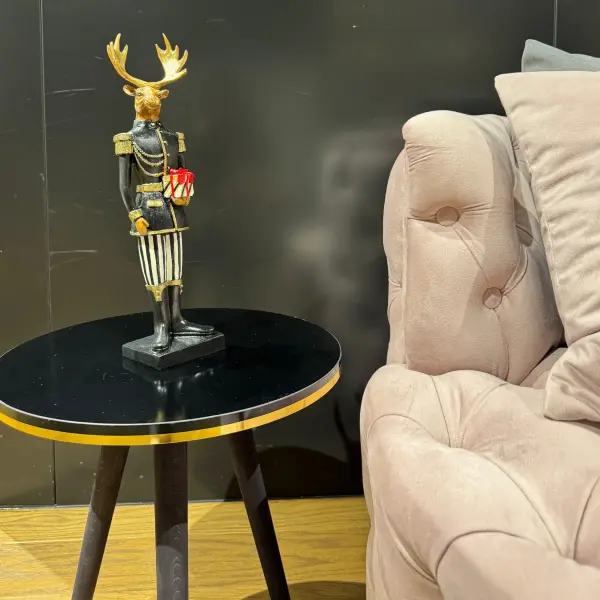 Black Jacket Handmade Deer Figurine Holding a Gift Box