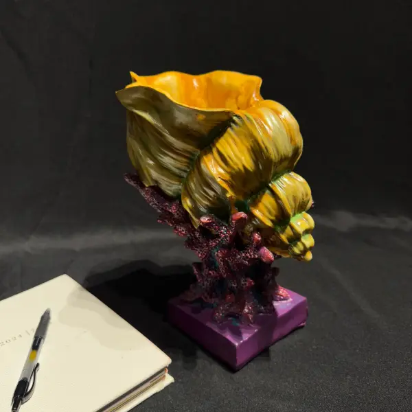 Sea Shell Coral Handmade Statue in Pink and Yellow