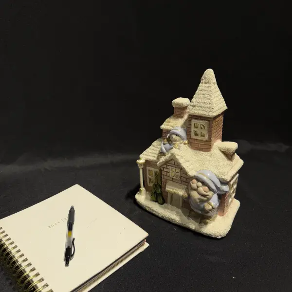 Small Christmas House with Santa Handmade Statue
