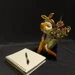 Girl Flower Vase with Yellow Ribbon and Floral Bouquet Design Handmade