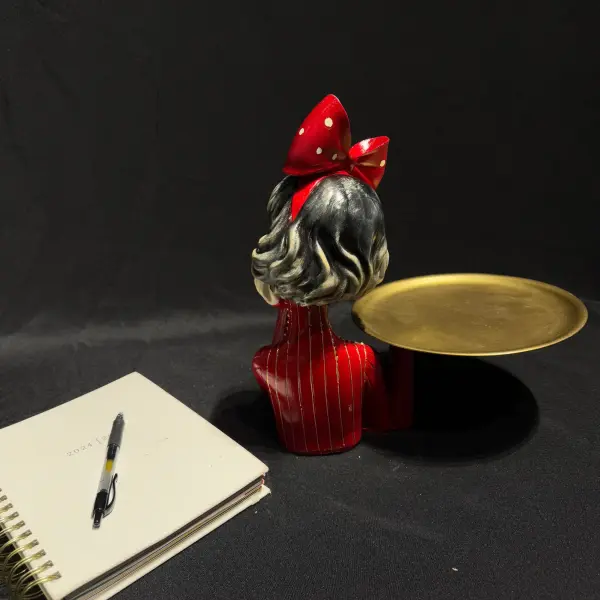 Red Sweater Figurine with Serving Tray Handmade