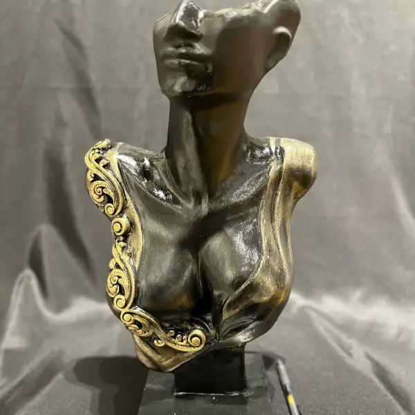 Decorative Female Bust Sculpture with Golden Accents Handmade