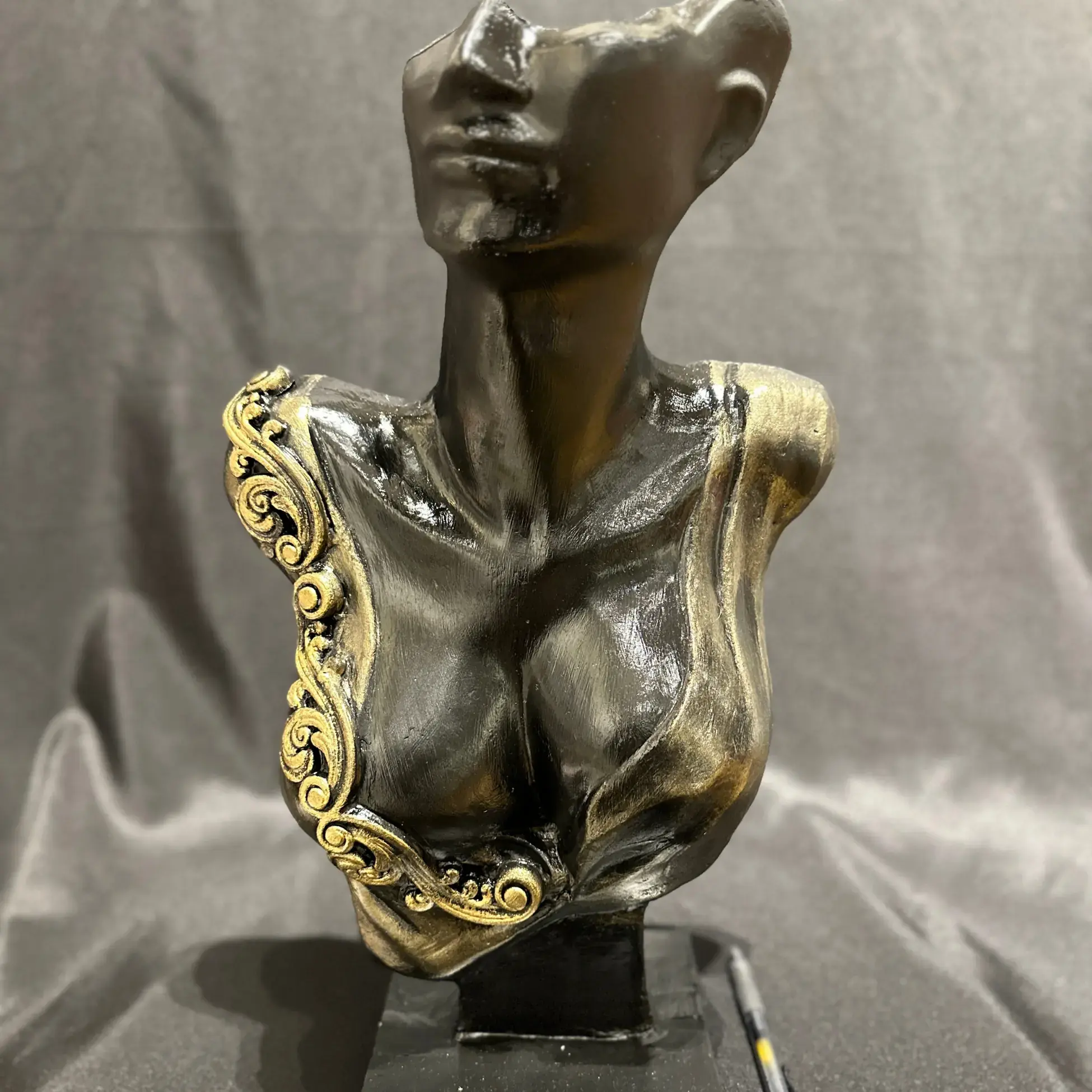 Decorative Female Bust Sculpture with Golden Accents Handmade