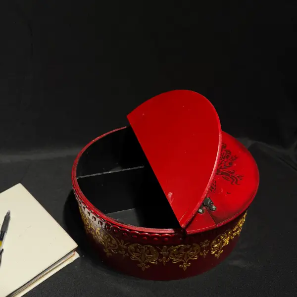 Red Oval Storage Box with Gold Detailing Handmade