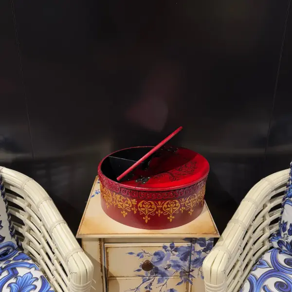 Red Oval Storage Box with Gold Detailing Handmade