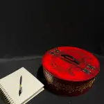 Red Oval Storage Box with Gold Detailing Handmade