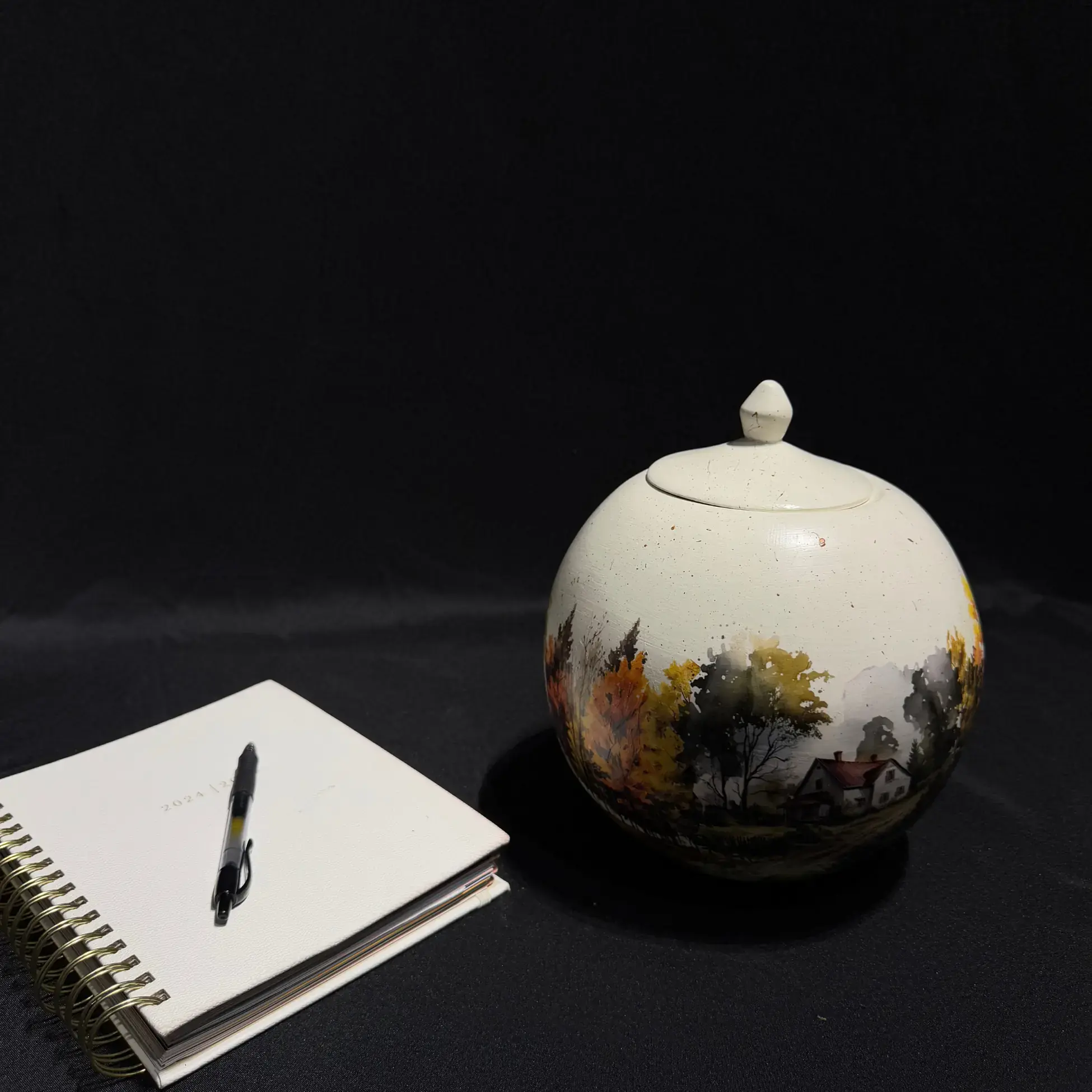 Autumn Landscape Jar with Lid – Unique Decorative Storage Handmade