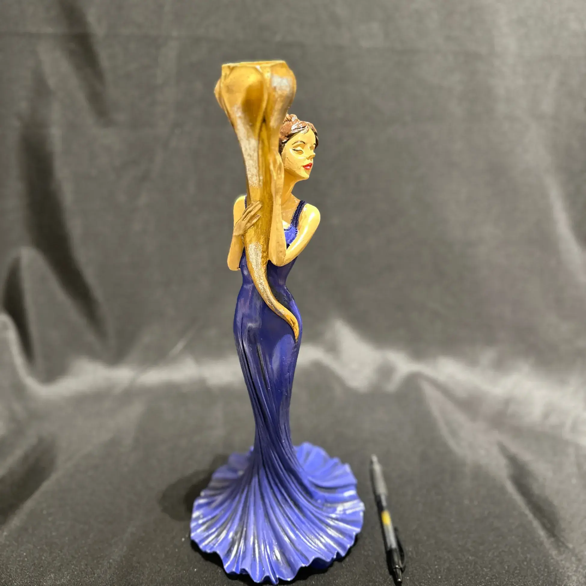 Elegant Purple Woman Sculpture with Gold Accent Handmade