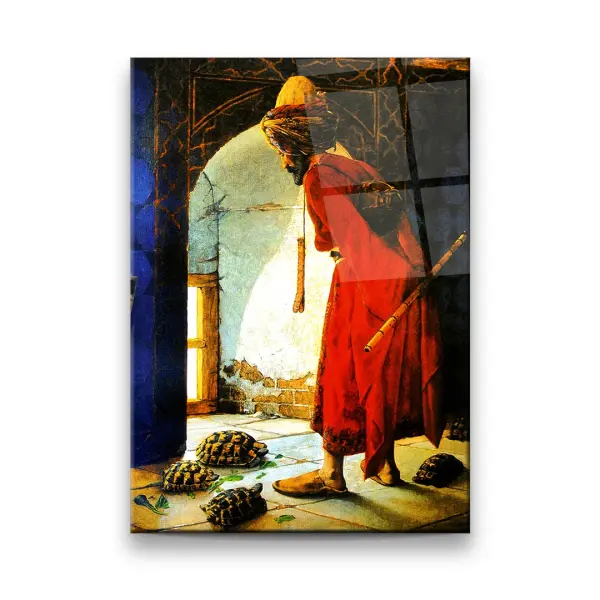 The Turtle Trainer - Rectangle Wall Glass Art