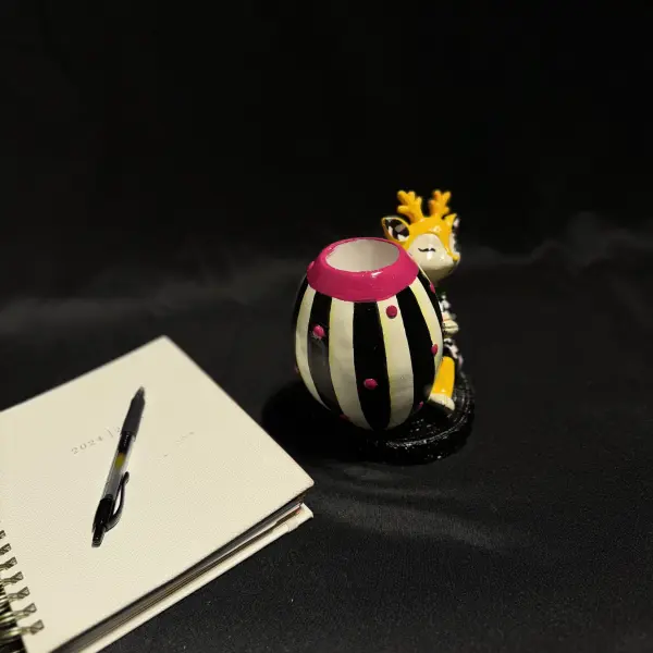 Striped Deer Figurine with Polka-Dot Vase Handmade
