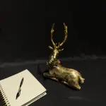 Elegant Golden Deer Figurine with Festive Wreath Handmade