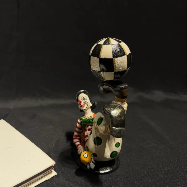 Clown Sculpture with Checkered Ball – Unique Decorative Figurine