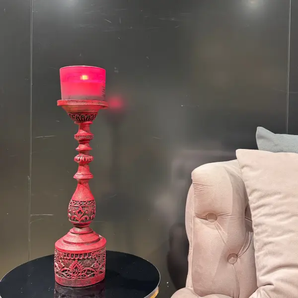 Ferozzi Handmade Ornate Red Candle Holders with Decorative Details Two-Piece Set