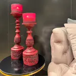 Ferozzi Handmade Ornate Red Candle Holders with Decorative Details Two-Piece Set
