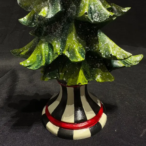 Ferozzi Green Christmas Tree Decoration – Handmade with Black and White Striped Base