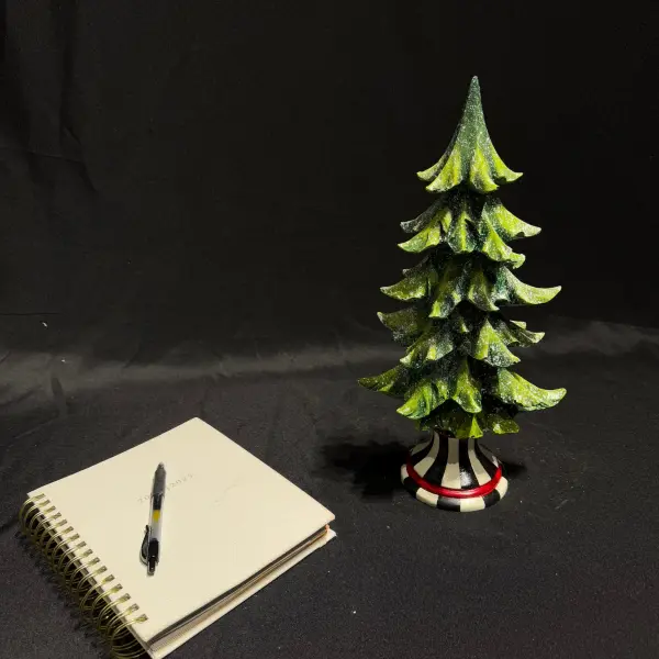 Ferozzi Green Christmas Tree Decoration – Handmade with Black and White Striped Base