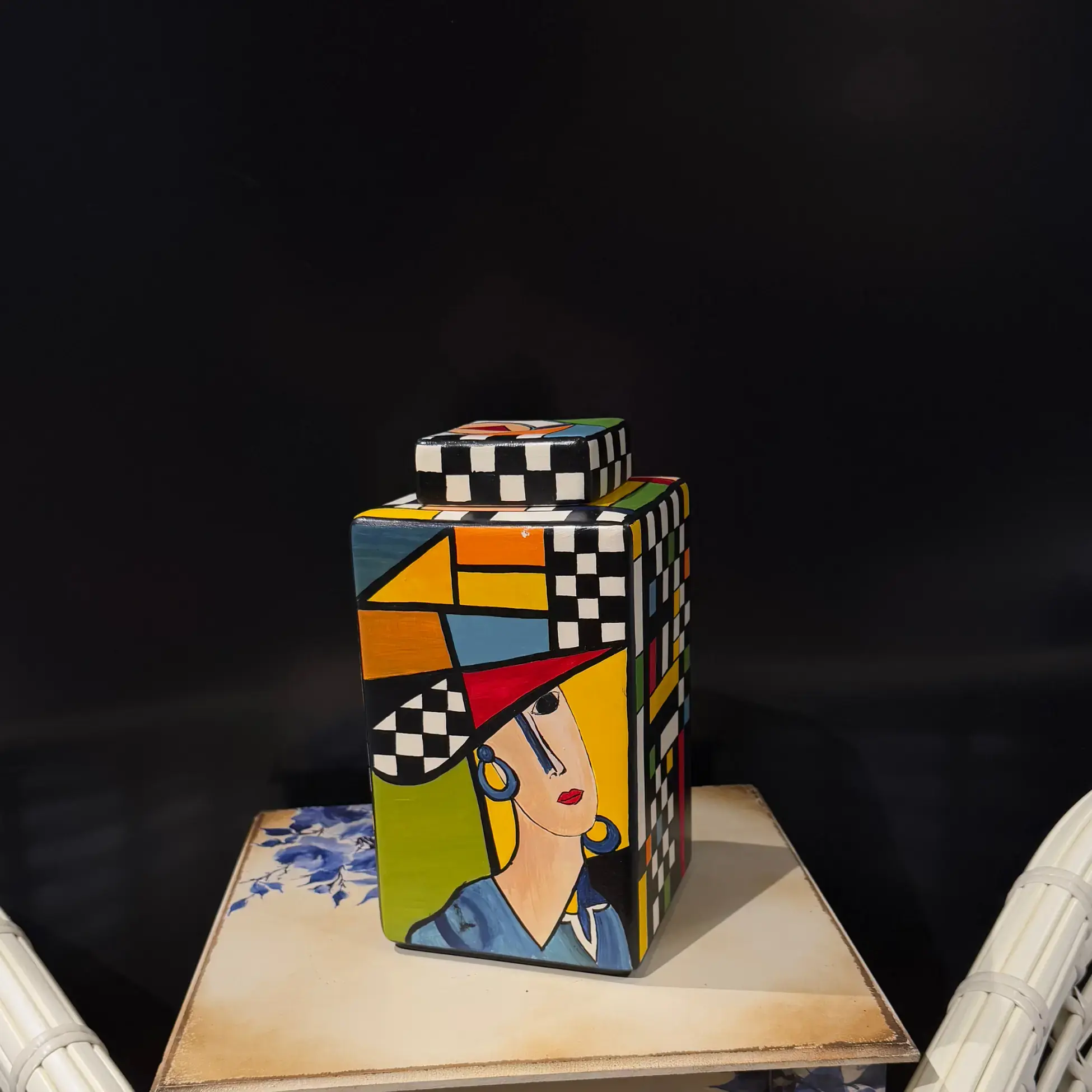 Abstract Picasso-Style Jar – Artistic Decorative Container