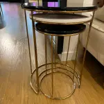 Ferozzi Modern Round Nesting Table Set with Black Marble-Style Tops and Gold Metal Frames