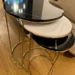Ferozzi Modern Round Nesting Table Set with Black Marble-Style Tops and Gold Metal Frames