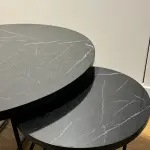 Ferozzi Modern Black Marble-Style Coffee Table Set with Sleek Metal Frames