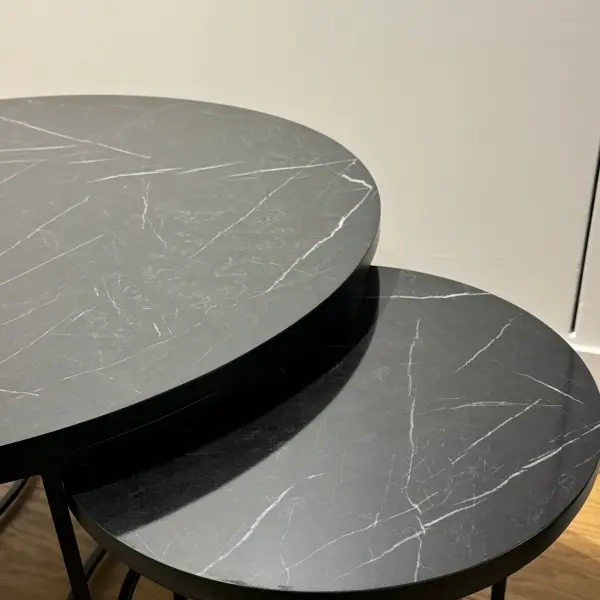 Ferozzi Modern Black Marble-Style Coffee Table Set with Sleek Metal Frames