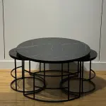 Ferozzi Modern Black Marble-Style Coffee Table Set with Sleek Metal Frames