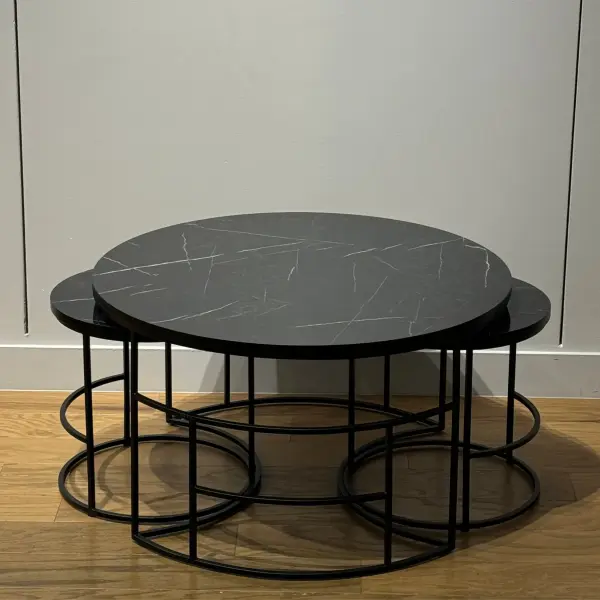 Ferozzi Modern Black Marble-Style Coffee Table Set with Sleek Metal Frames